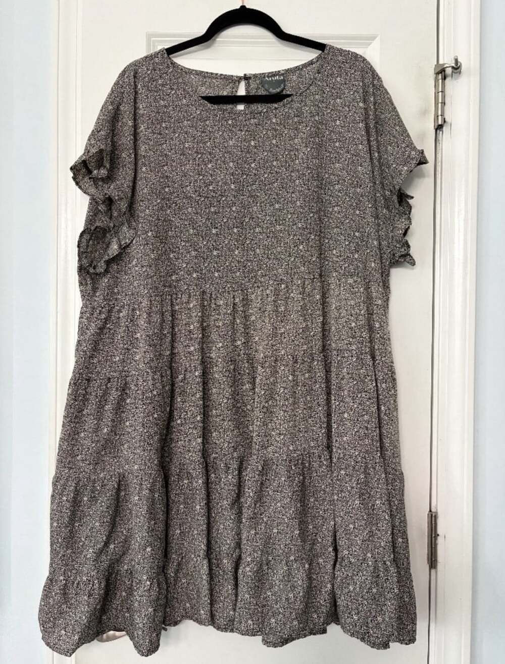 Arula Women’s Gray White Floral Babydoll Mini Dress Ruffle Sleeve 2XL